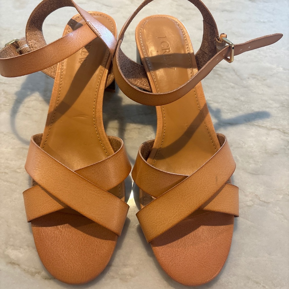 Tan JCrew Heeled Sandals